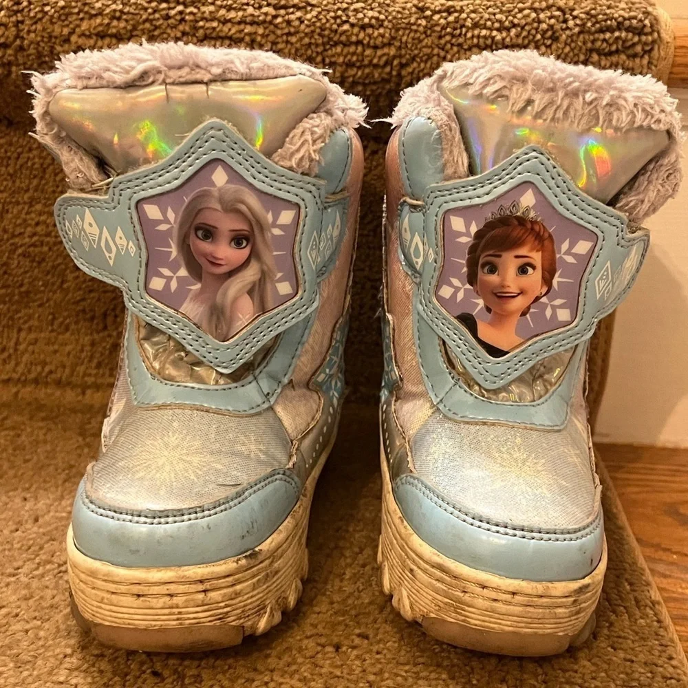 Disney Frozen Girls Blue Purple Light-up Kids Snow Boots Size 7 Faux Fur Lined